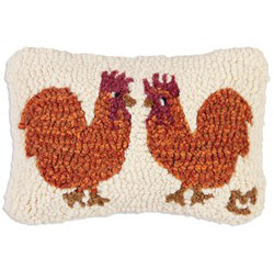 Hen and Chicken - Hooked Wool Pillow