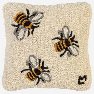 Bee Pillow - Hooked Wool Pillow