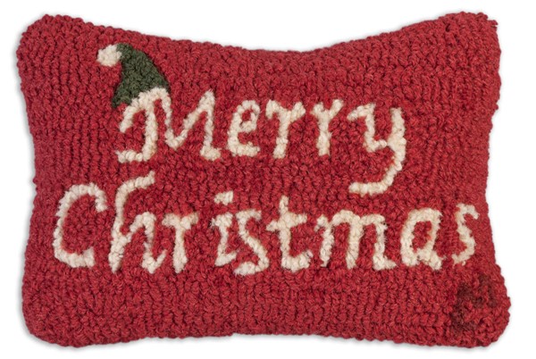Merry Christmas hooked wool pillow